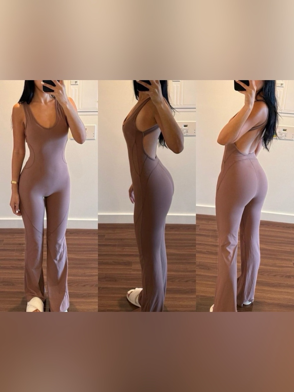 Sleek Scoop-Back Jumpsuit in Mauve Brown